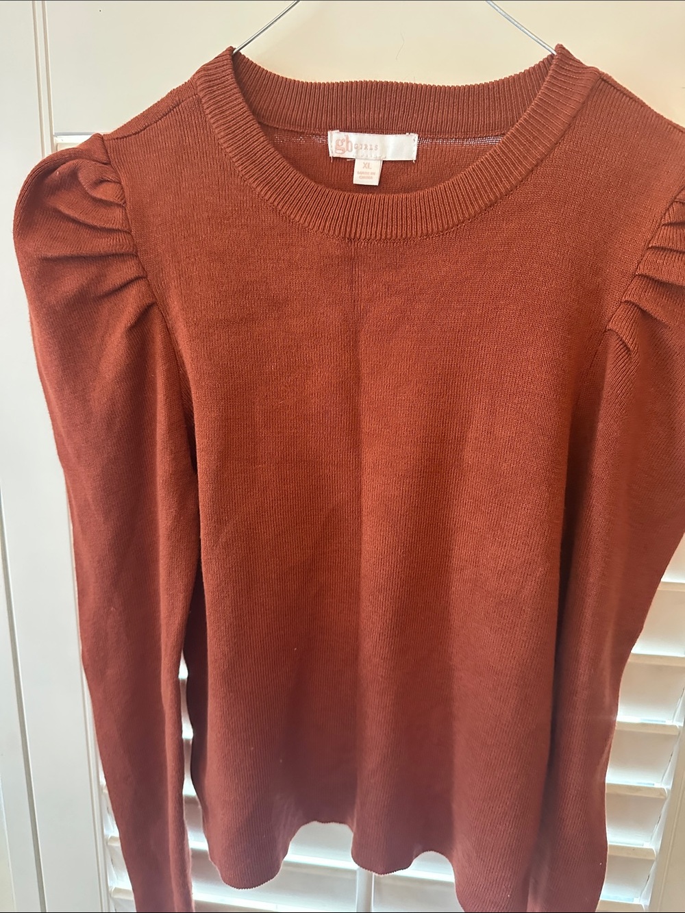 GB Girls XL Rust Crewneck Sweater with Puff Shoulders
